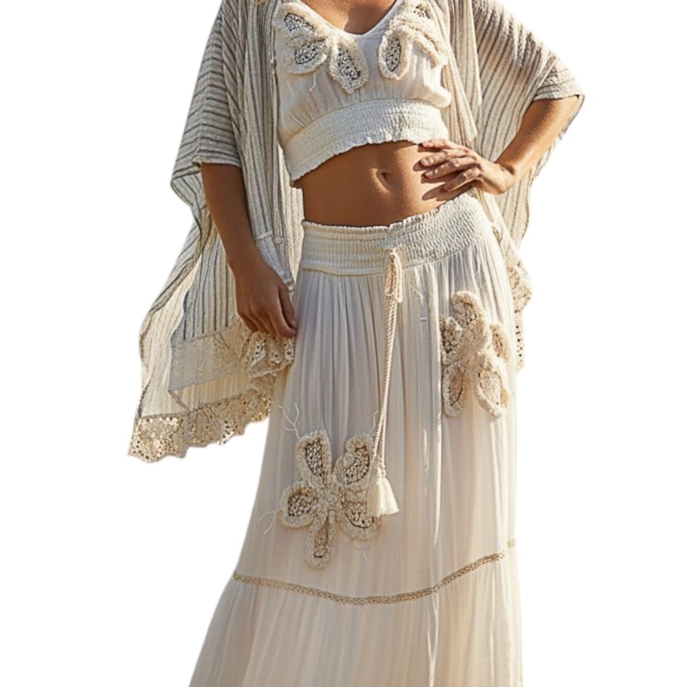 🌺 NWT POL Boho Beach Embroidered Maxi Skirt Women's Size S M L Western NEW Long